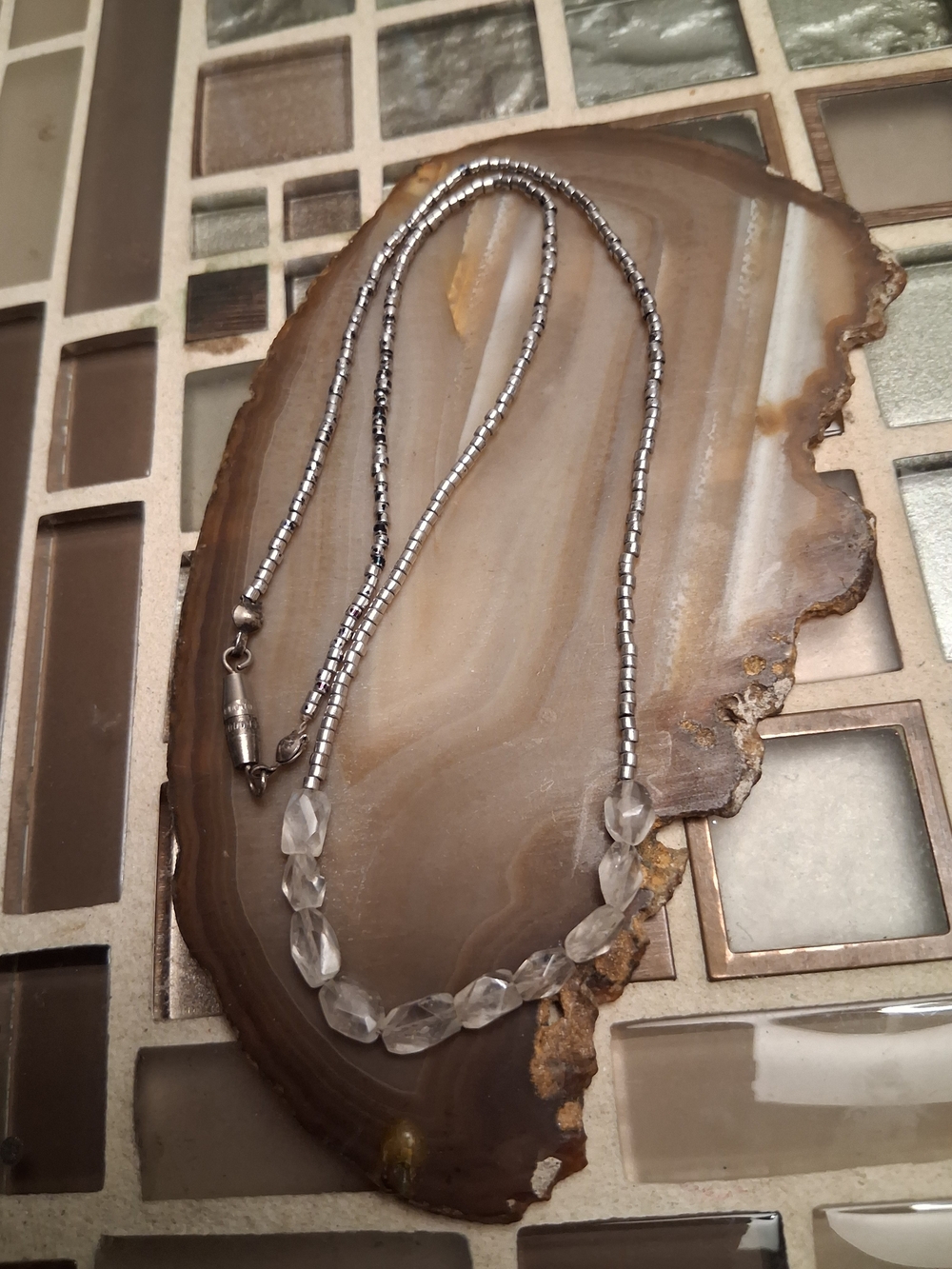 Artisan Silver and Clear Beaded Necklace